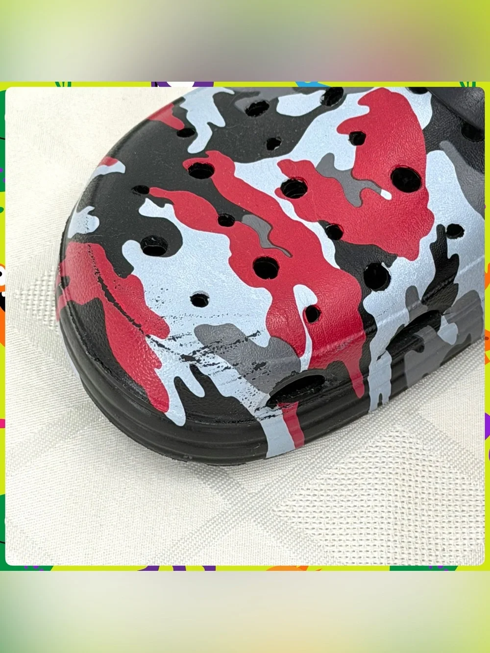 Red Black Gray UNISEX CAMOUFLAGE CLOGS Marble Swirl Sandals Shoes Big Kid Size 4